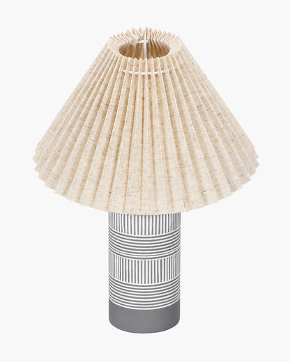 Homesake® Artisan Grey Ribbed Ceramic Table Lamp with Fabric Shade | Decorative Bedside Nightstand Lamp for Bedroom, Living Room, Study & Home Office | Modern E27 Table Light
