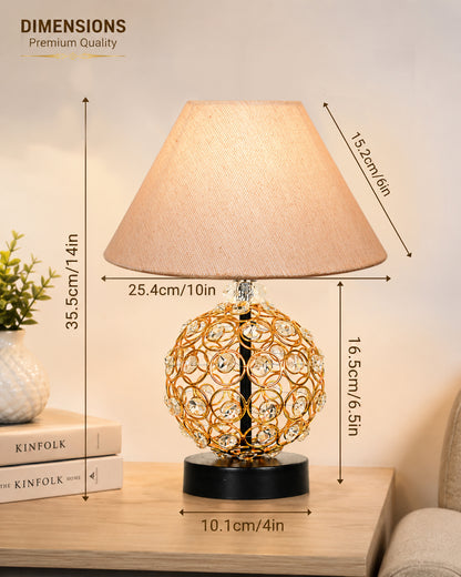 Homesake® Luxury Gold Crystal Table Lamp with Fabric Shade | Modern Bedside Nightstand Lamp for Living Room, Bedroom & Home Décor