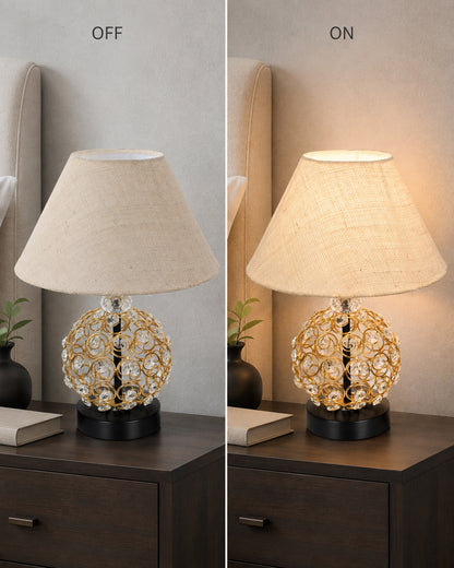 Homesake® Luxury Gold Crystal Table Lamp with Fabric Shade | Modern Bedside Nightstand Lamp for Living Room, Bedroom & Home Décor