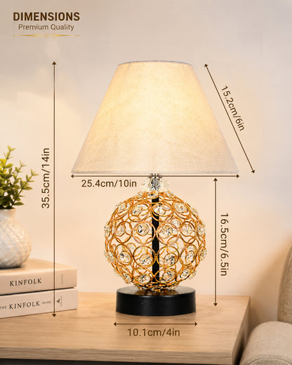 Homesake® Luxury Gold Crystal Table Lamp with Fabric Shade | Modern Bedside Nightstand Lamp for Living Room, Bedroom & Home Décor