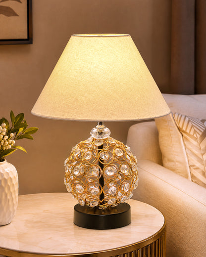Homesake® Luxury Gold Crystal Table Lamp with Fabric Shade | Modern Bedside Nightstand Lamp for Living Room, Bedroom & Home Décor