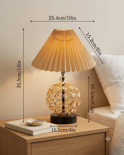 Homesake® Luxury Gold Crystal Table Lamp with Fabric Shade | Modern Bedside Nightstand Lamp for Living Room, Bedroom & Home Décor