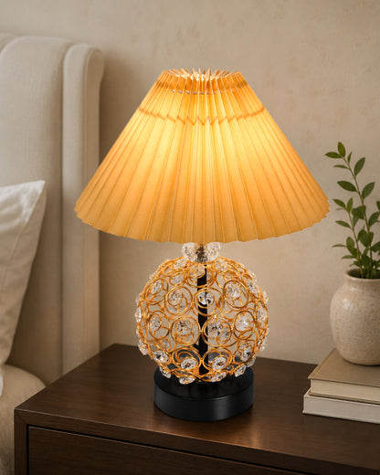 Homesake® Luxury Gold Crystal Table Lamp with Fabric Shade | Modern Bedside Nightstand Lamp for Living Room, Bedroom & Home Décor