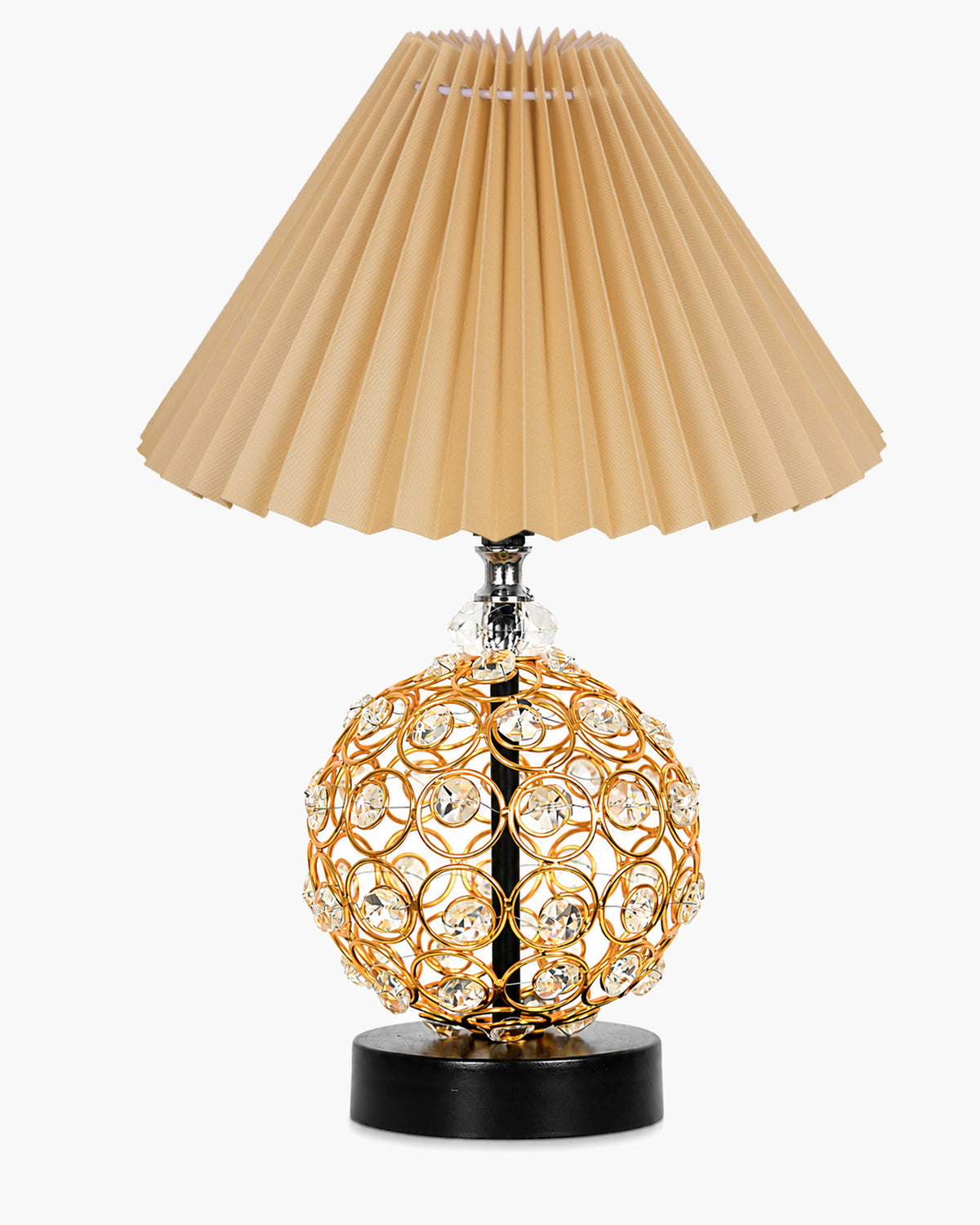Homesake® Luxury Gold Crystal Table Lamp with Fabric Shade | Modern Bedside Nightstand Lamp for Living Room, Bedroom & Home Décor