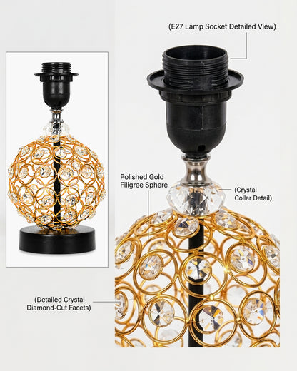 Homesake® Luxury Gold Crystal Table Lamp with Fabric Shade | Modern Bedside Nightstand Lamp for Living Room, Bedroom & Home Décor