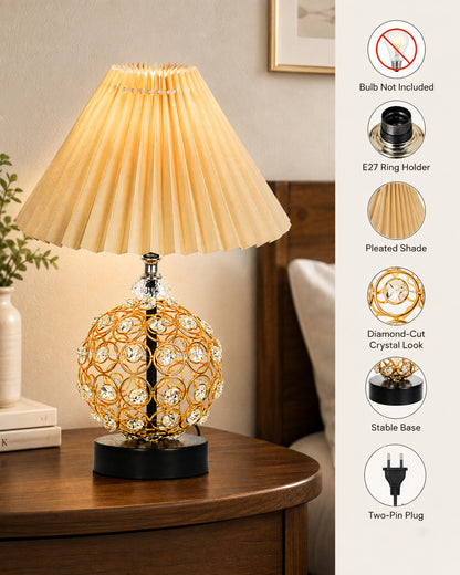 Homesake® Luxury Gold Crystal Table Lamp with Fabric Shade | Modern Bedside Nightstand Lamp for Living Room, Bedroom & Home Décor