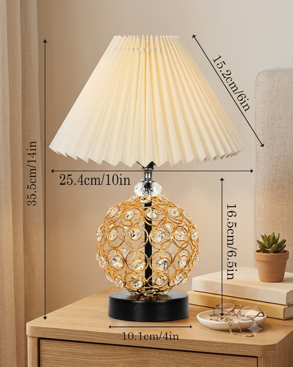 Homesake® Luxury Gold Crystal Table Lamp with Fabric Shade | Modern Bedside Nightstand Lamp for Living Room, Bedroom & Home Décor