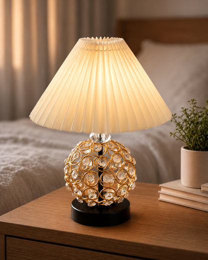 Homesake® Luxury Gold Crystal Table Lamp with Fabric Shade | Modern Bedside Nightstand Lamp for Living Room, Bedroom & Home Décor