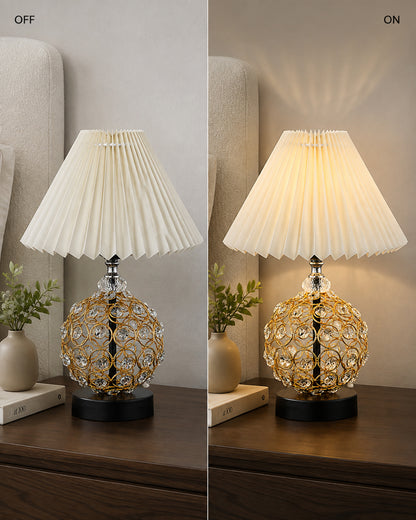 Homesake® Luxury Gold Crystal Table Lamp with Fabric Shade | Modern Bedside Nightstand Lamp for Living Room, Bedroom & Home Décor