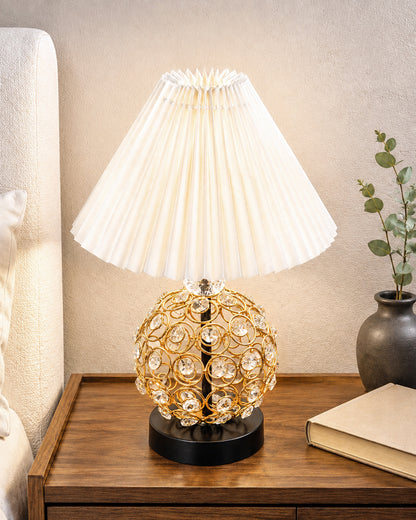 Homesake® Luxury Gold Crystal Table Lamp with Fabric Shade | Modern Bedside Nightstand Lamp for Living Room, Bedroom & Home Décor