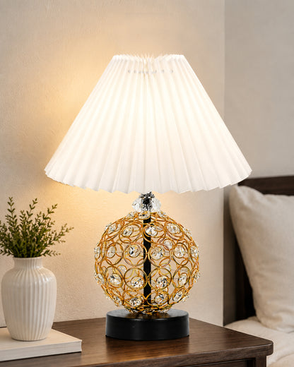 Homesake® Luxury Gold Crystal Table Lamp with Fabric Shade | Modern Bedside Nightstand Lamp for Living Room, Bedroom & Home Décor