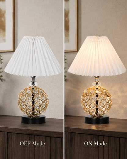Homesake® Luxury Gold Crystal Table Lamp with Fabric Shade | Modern Bedside Nightstand Lamp for Living Room, Bedroom & Home Décor