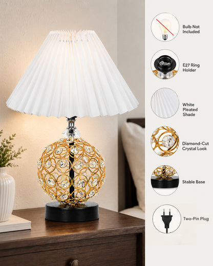 Homesake® Luxury Gold Crystal Table Lamp with Fabric Shade | Modern Bedside Nightstand Lamp for Living Room, Bedroom & Home Décor