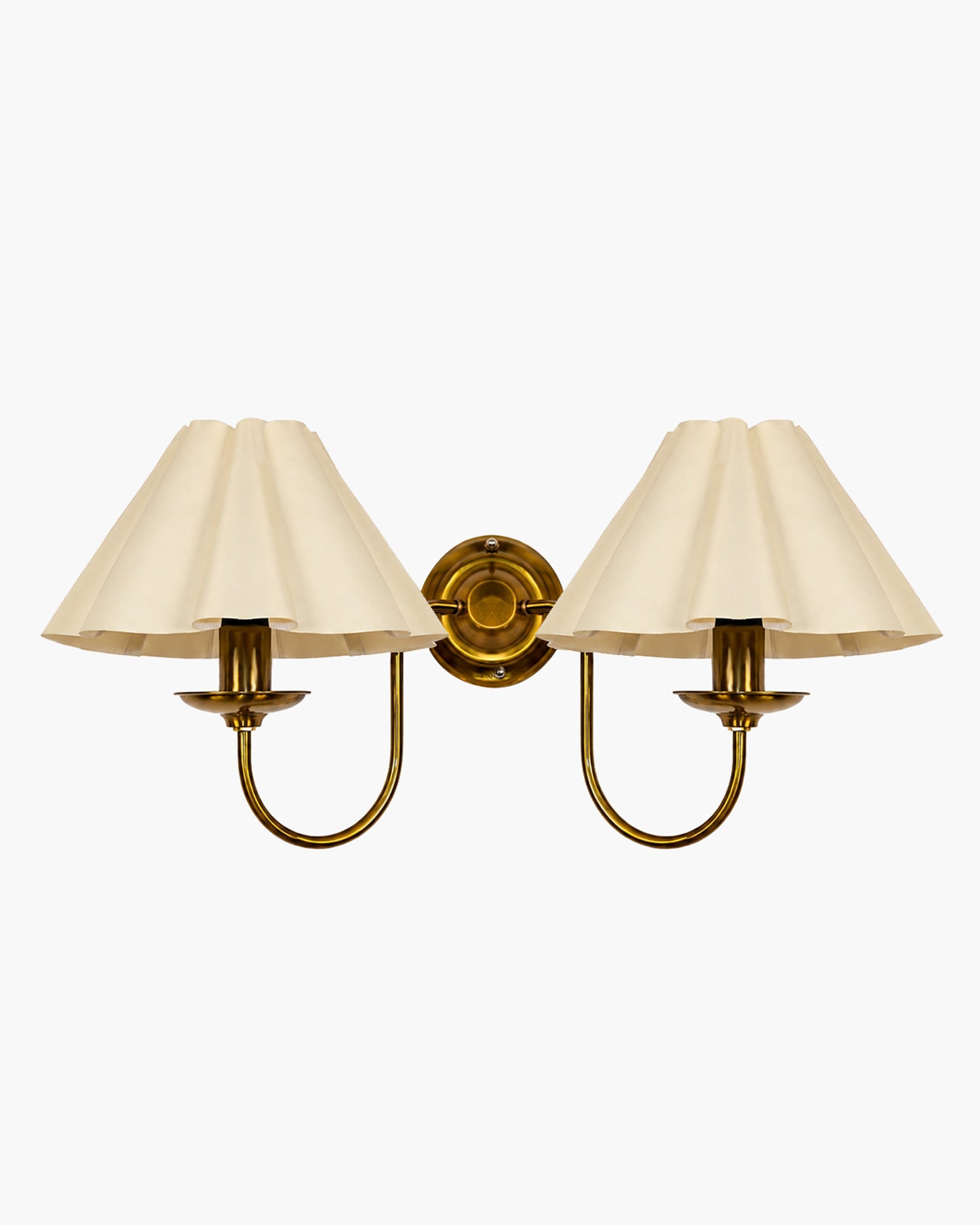 Homesake® Brass Gold Double Wall Light with Pleated Fabric Shades, Modern Luxury Metal Wall Sconce for Bedroom, Living Room, Hallway, Hotel, E27 Wall Lamp, Decorative Indoor Wall Lighting