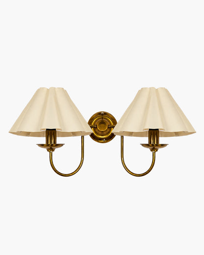 Homesake® Brass Gold Double Wall Light with Pleated Fabric Shades, Modern Luxury Metal Wall Sconce for Bedroom, Living Room, Hallway, Hotel, E27 Wall Lamp, Decorative Indoor Wall Lighting