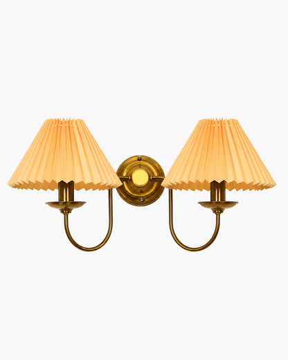 Homesake® Brass Gold Double Wall Light with Pleated Fabric Shades, Modern Luxury Metal Wall Sconce for Bedroom, Living Room, Hallway, Hotel, E27 Wall Lamp, Decorative Indoor Wall Lighting