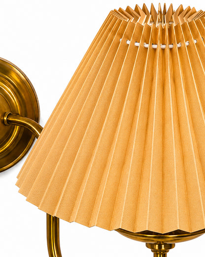 Homesake® Brass Gold Double Wall Light with Pleated Fabric Shades, Modern Luxury Metal Wall Sconce for Bedroom, Living Room, Hallway, Hotel, E27 Wall Lamp, Decorative Indoor Wall Lighting