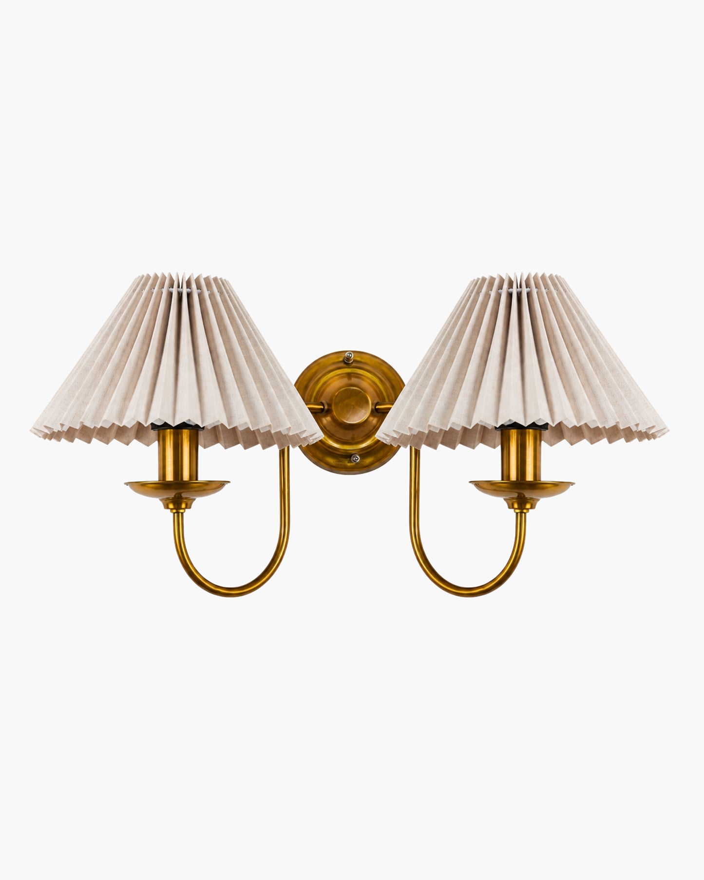 Homesake® Brass Gold Double Wall Light with Pleated Fabric Shades, Modern Luxury Metal Wall Sconce for Bedroom, Living Room, Hallway, Hotel, E27 Wall Lamp, Decorative Indoor Wall Lighting