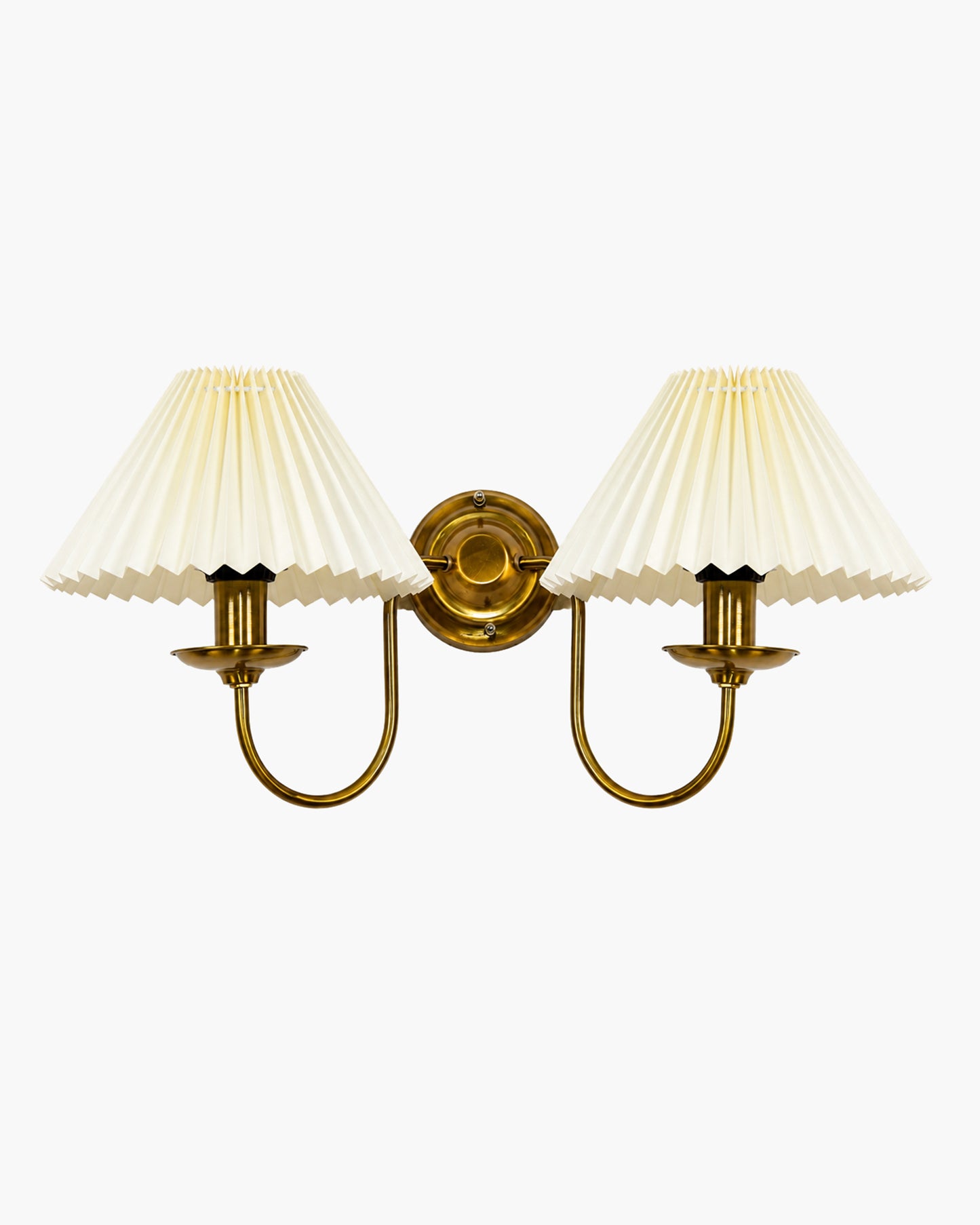 Homesake® Brass Gold Double Wall Light with Pleated Fabric Shades, Modern Luxury Metal Wall Sconce for Bedroom, Living Room, Hallway, Hotel, E27 Wall Lamp, Decorative Indoor Wall Lighting