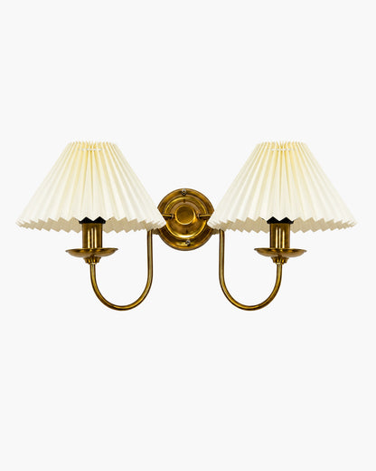 Homesake® Brass Gold Double Wall Light with Pleated Fabric Shades, Modern Luxury Metal Wall Sconce for Bedroom, Living Room, Hallway, Hotel, E27 Wall Lamp, Decorative Indoor Wall Lighting