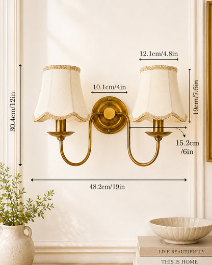 Homesake® Brass Gold Double Wall Light with Pleated Fabric Shades, Modern Luxury Metal Wall Sconce for Bedroom, Living Room, Hallway, Hotel, E27 Wall Lamp, Decorative Indoor Wall Lighting