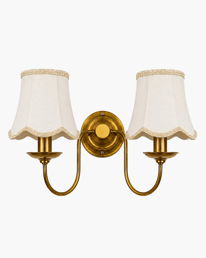 Homesake® Brass Gold Double Wall Light with Pleated Fabric Shades, Modern Luxury Metal Wall Sconce for Bedroom, Living Room, Hallway, Hotel, E27 Wall Lamp, Decorative Indoor Wall Lighting