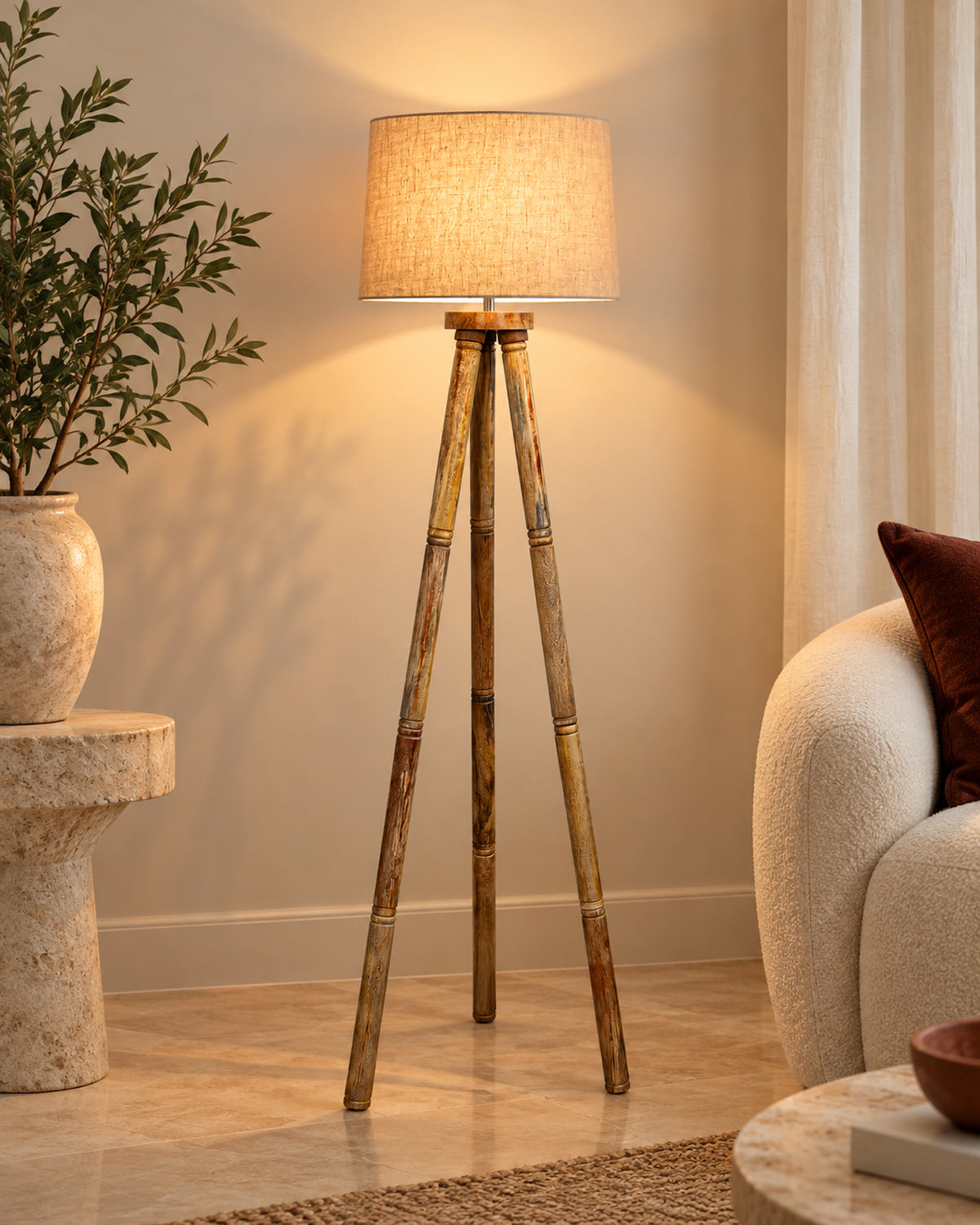 Wood Tripod Floor Lamp, Mid Century Standing Lamp, E27 Lamp Base, With shade Modern Design Floor Reading Lamp for Living Room Bedroom, Study Room and Office