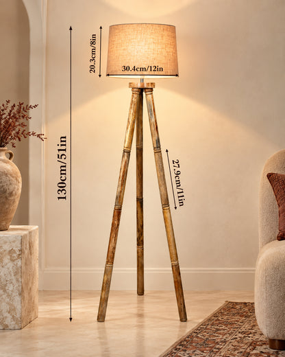 Wood Tripod Floor Lamp, Mid Century Standing Lamp, E27 Lamp Base, With shade Modern Design Floor Reading Lamp for Living Room Bedroom, Study Room and Office