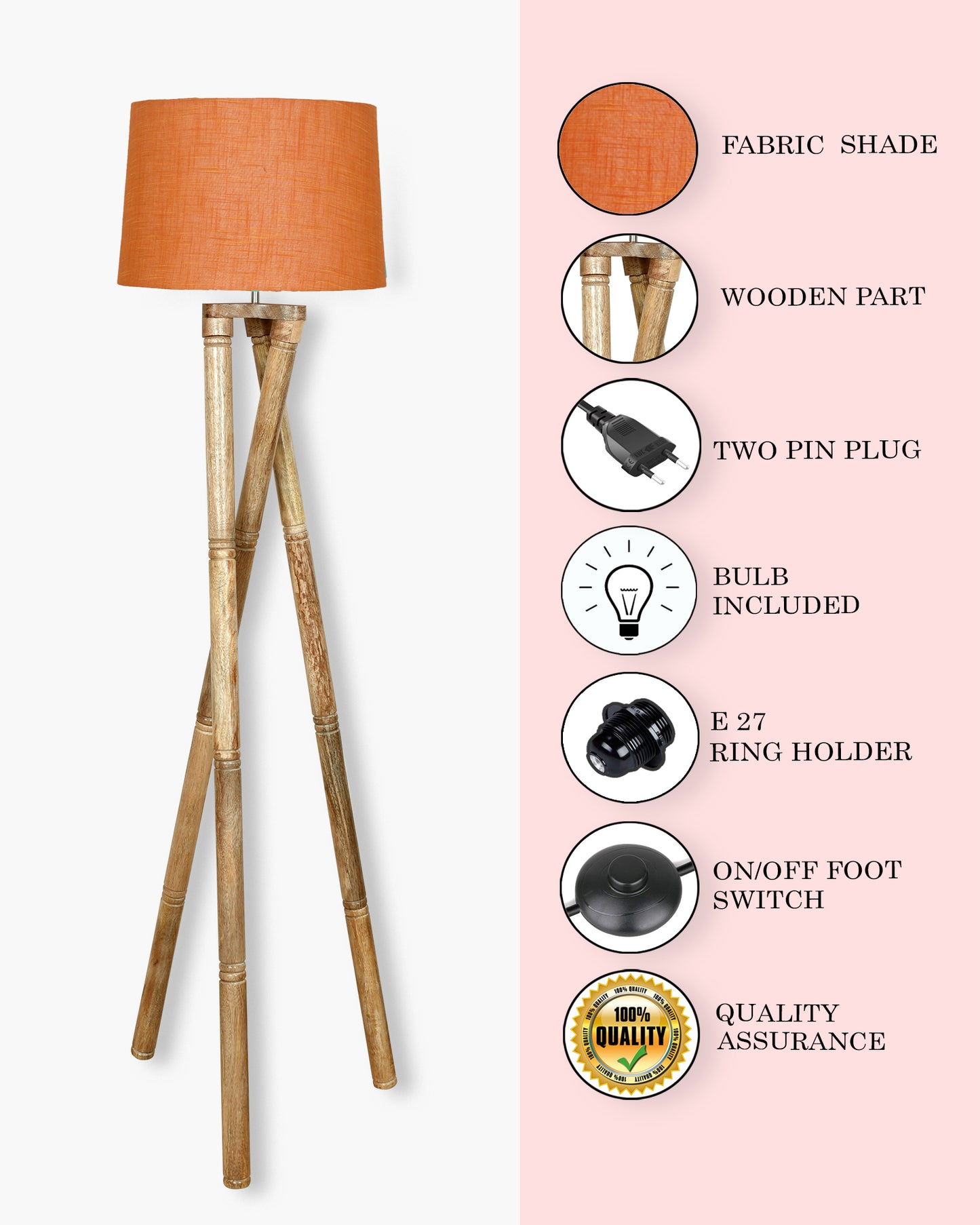 Cross-leg Wood Tripod Floor Lamp, Mid Century Standing Lamp, E27 Lamp Base, With Shade Modern Design Floor Reading Lamp for Living Room Bedroom, Study Room and Office