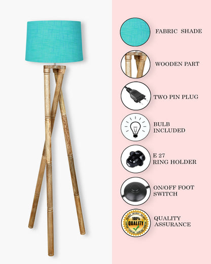 Cross-leg Wood Tripod Floor Lamp, Mid Century Standing Lamp, E27 Lamp Base, With Shade Modern Design Floor Reading Lamp for Living Room Bedroom, Study Room and Office