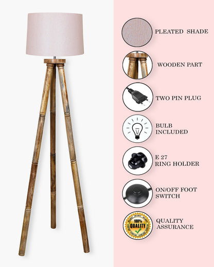 Wood Tripod Floor Lamp, Mid Century Standing Lamp, E27 Lamp Base, With shade Modern Design Floor Reading Lamp for Living Room Bedroom, Study Room and Office