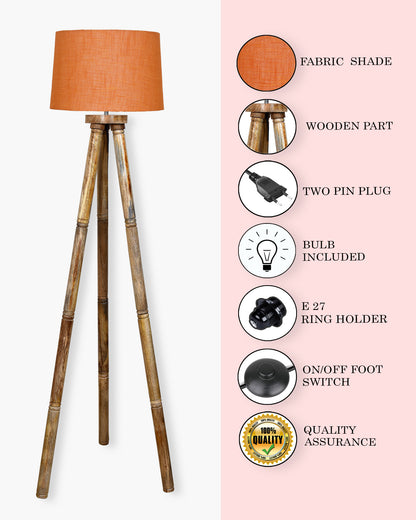 Wood Tripod Floor Lamp, Mid Century Standing Lamp, E27 Lamp Base, With shade Modern Design Floor Reading Lamp for Living Room Bedroom, Study Room and Office