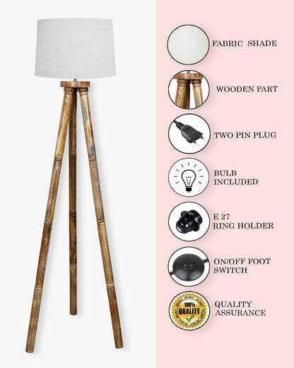 Wood Tripod Floor Lamp, Mid Century Standing Lamp, E27 Lamp Base, With shade Modern Design Floor Reading Lamp for Living Room Bedroom, Study Room and Office