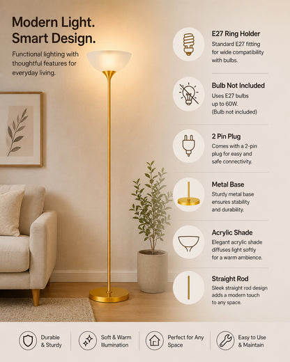 Homesake® Sky Dome Standing Lamps with Acrylic Shade | Modern Floor Lamp for Living Room, Bedrooms, Corner Lamp for Living Room | Standing Lampe (Straight)