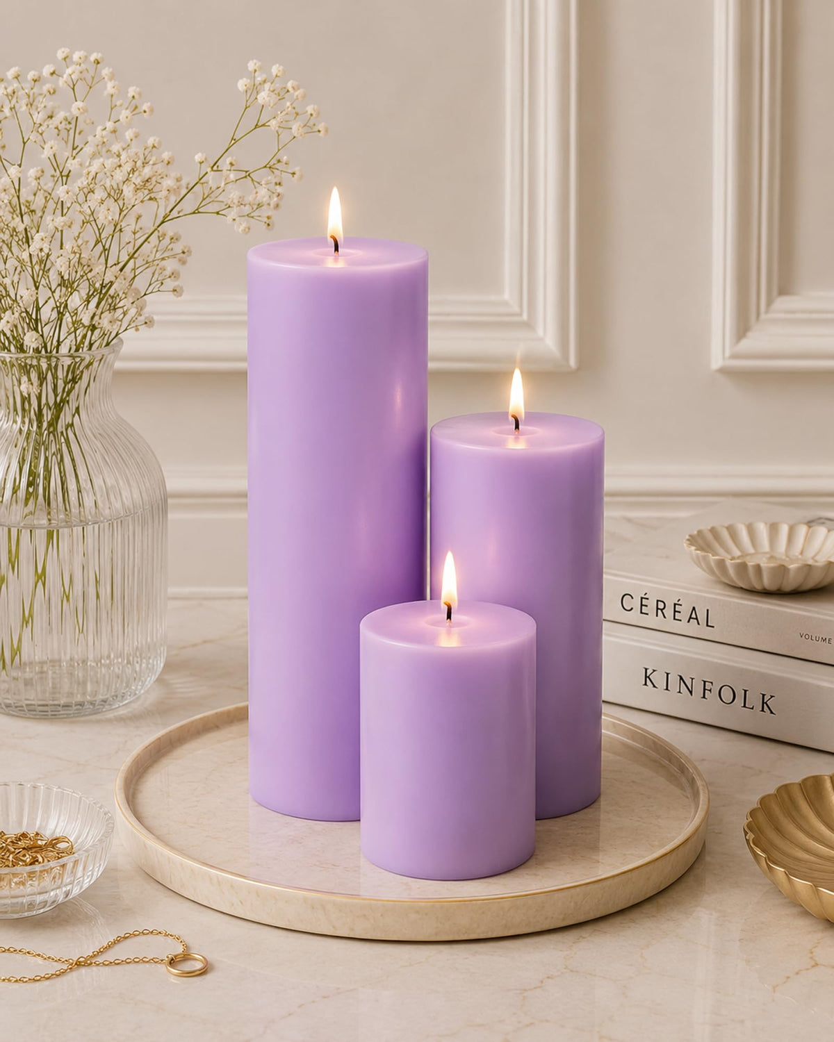 Pillar Candles Set of 3, Width 2" High 2" 4" 6" Large Paraffin Soy Wax Pillar Candles Aesthetic Modern Home Decor for Bathroom Living Room Diwali Gifts (Pink)