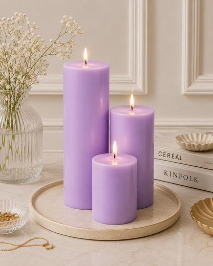 Pillar Candles Set of 3, Width 2" High 2" 4" 6" Large Paraffin Soy Wax Pillar Candles Aesthetic Modern Home Decor for Bathroom Living Room Diwali Gifts (Pink)