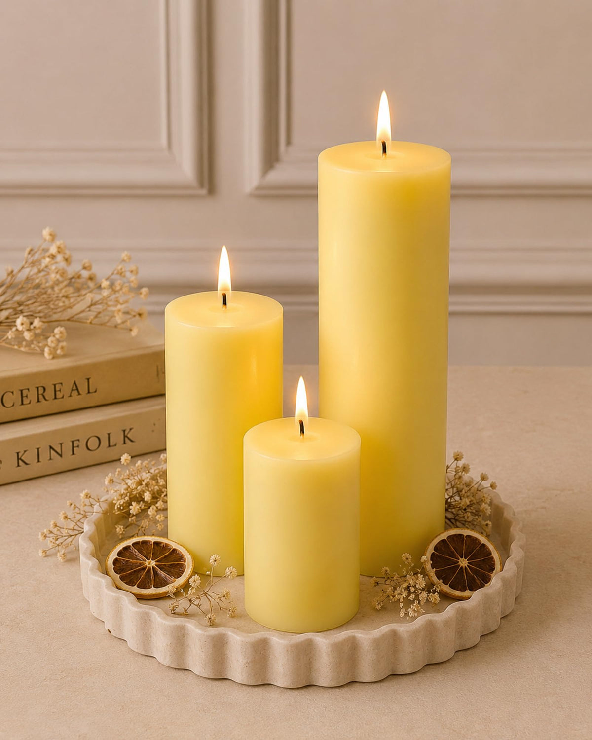 Pillar Candles Set of 3, Width 2" High 2" 4" 6" Large Paraffin Soy Wax Pillar Candles Aesthetic Modern Home Decor for Bathroom Living Room Diwali Gifts (Pink)