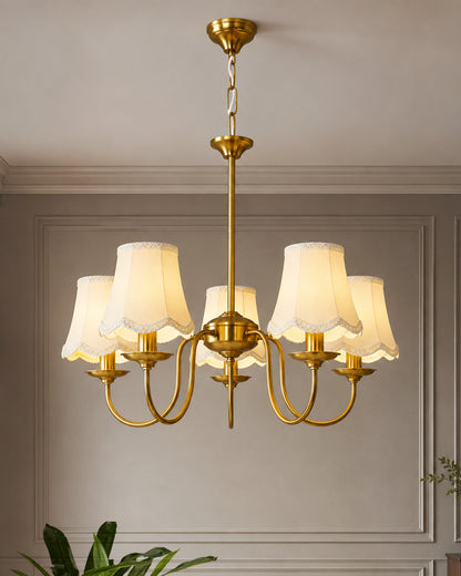 Homesake® 5-Light Brass Gold Chandelier with Fabric Shades, E27 Modern Hanging Ceiling Light for Living Room, Dining Room, Bedroom & Foyer