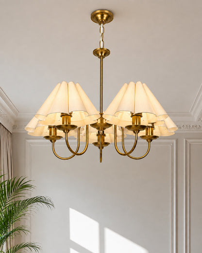 Homesake® 5-Light Brass Gold Chandelier with Fabric Shades, E27 Modern Hanging Ceiling Light for Living Room, Dining Room, Bedroom & Foyer