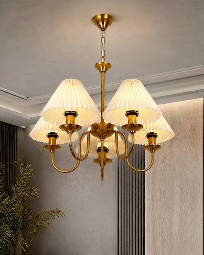 Homesake® 5-Light Brass Gold Chandelier with Fabric Shades, E27 Modern Hanging Ceiling Light for Living Room, Dining Room, Bedroom & Foyer