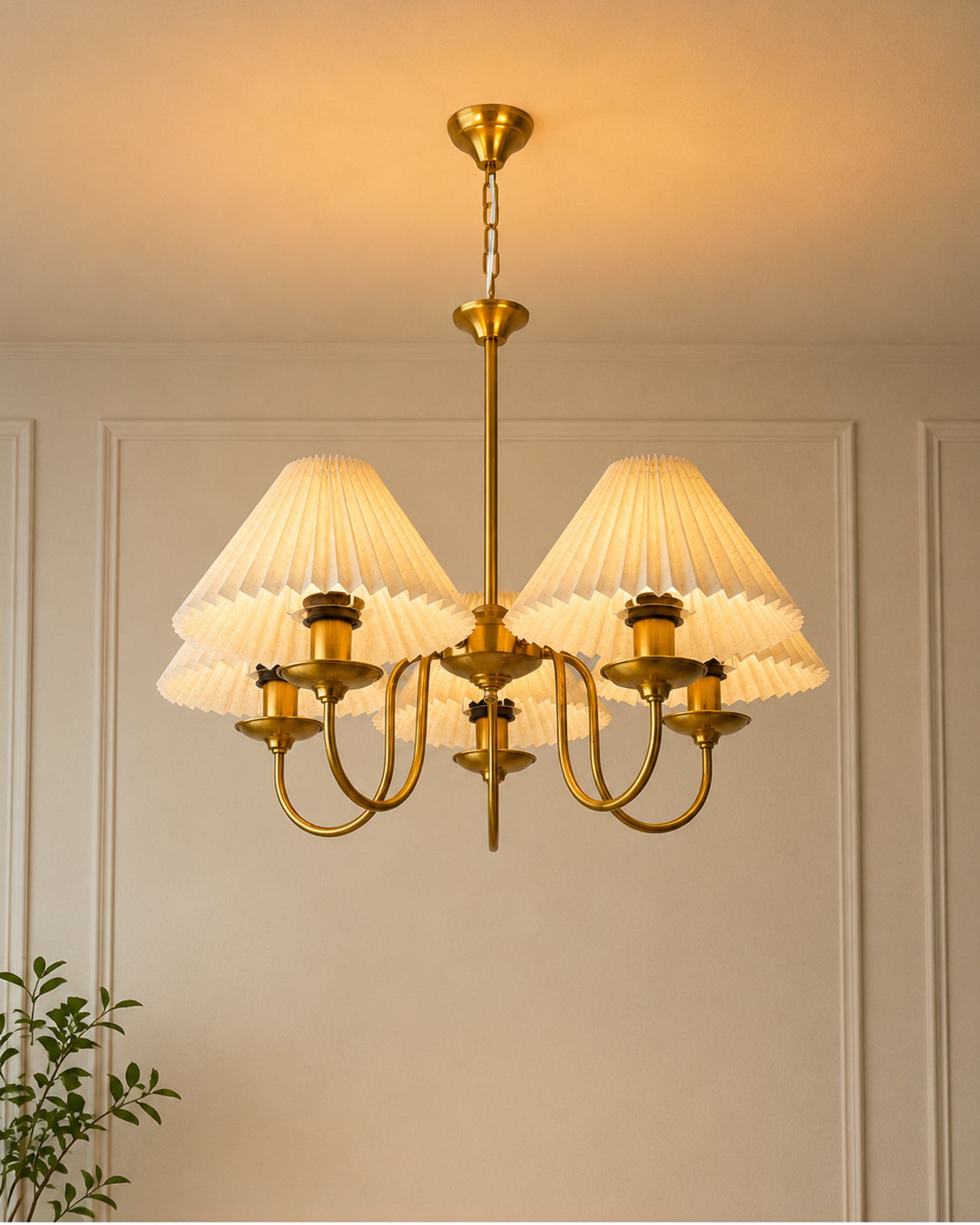 Homesake® 5-Light Brass Gold Chandelier with Fabric Shades, E27 Modern Hanging Ceiling Light for Living Room, Dining Room, Bedroom & Foyer