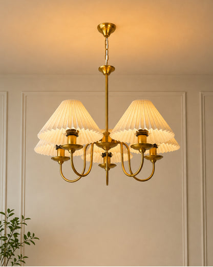 Homesake® 5-Light Brass Gold Chandelier with Fabric Shades, E27 Modern Hanging Ceiling Light for Living Room, Dining Room, Bedroom & Foyer