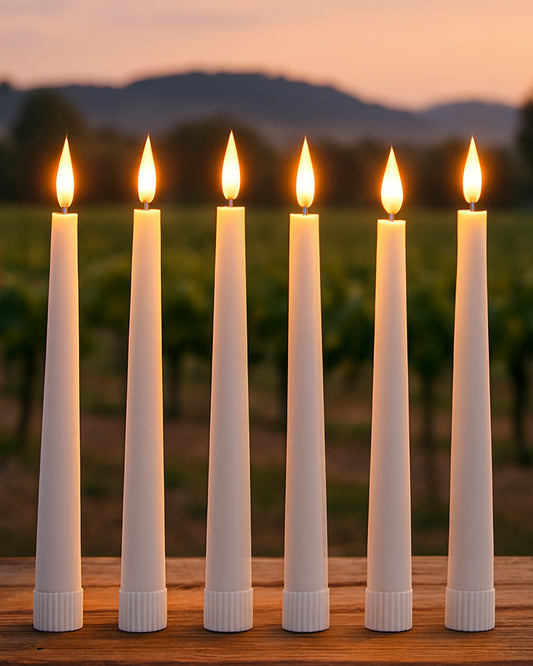 Flameless Taper Candles - 11" Flickering LED Candlesticks, Electric Candles for Home Diwali Wedding Parties Holiday Decor, White, set of 2 & 6