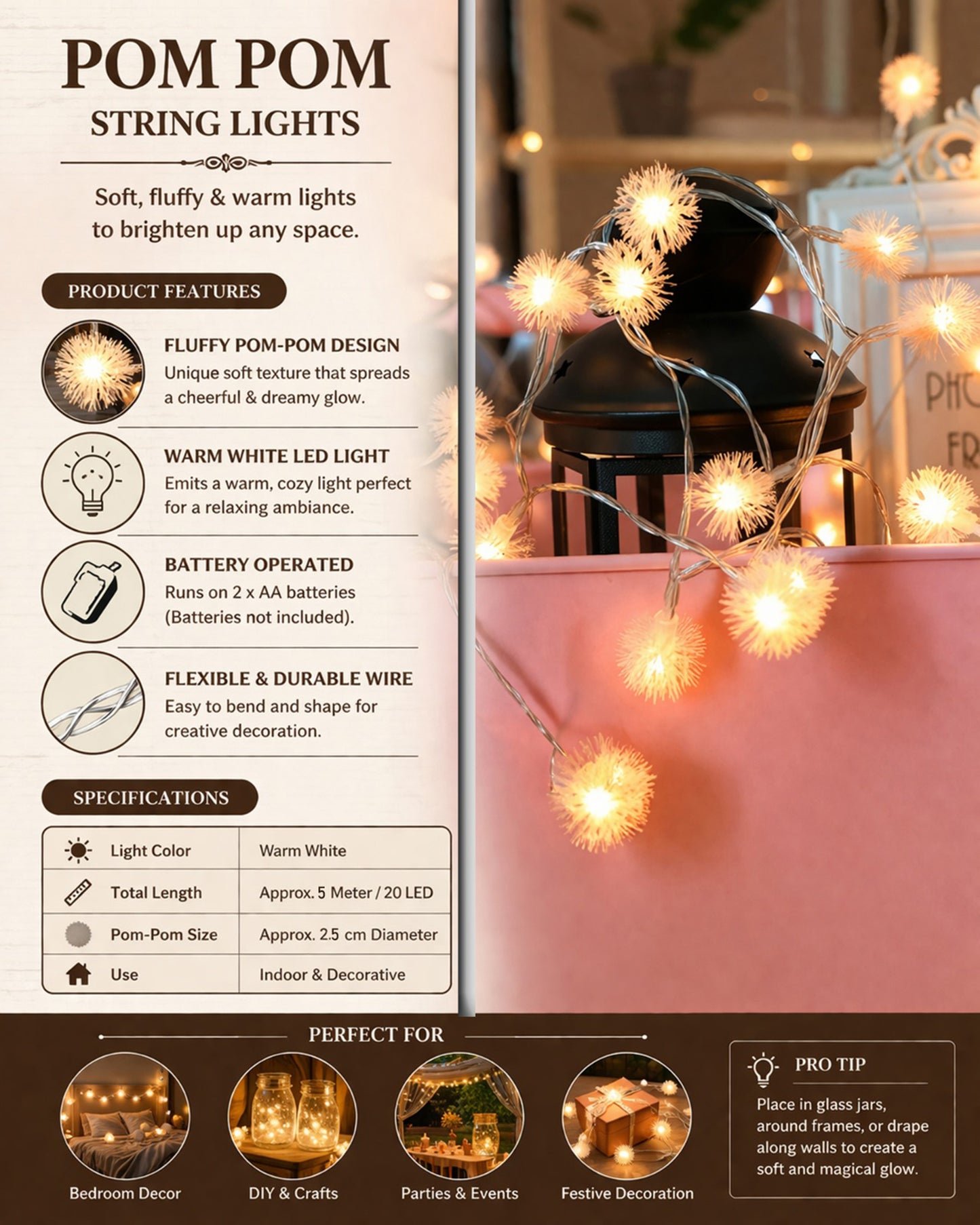 5M Snowflake Shaped LED String Lights for Christmas Indoor Outdoor, Party,Festival Garden Decor