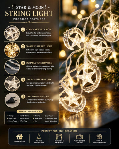 5M Snowflake Shaped LED String Lights for Christmas Indoor Outdoor, Party,Festival Garden Decor