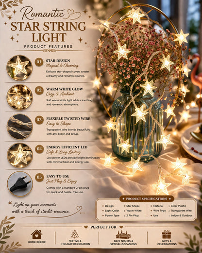 5M Snowflake Shaped LED String Lights for Christmas Indoor Outdoor, Party,Festival Garden Decor