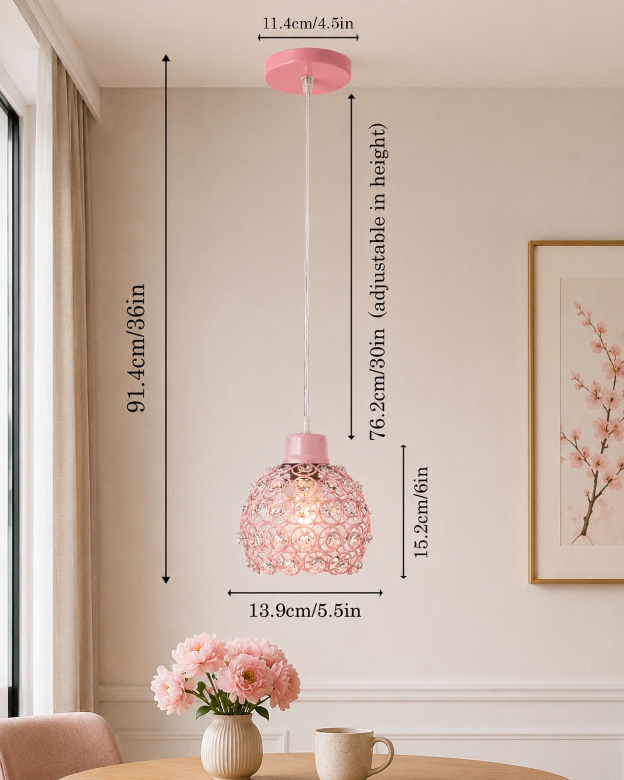 Homesake® Crystal Dual Half Globe Pendant Light, Black Metal Chandelier with Crystal Accents, Modern Hanging Ceiling Light Fixture for Living Room, Dining Room, Bedroom, Foyer & Hallway