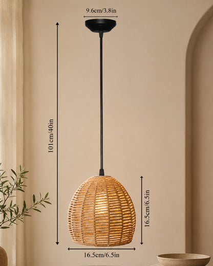 Seagrass Chandelier Hanging Lamp Natural Rattan Weaving Single Light Fixture Rustic Pendant Light for Kitchen Dining Room Restaurants Bars, Natural Texture, Bottle