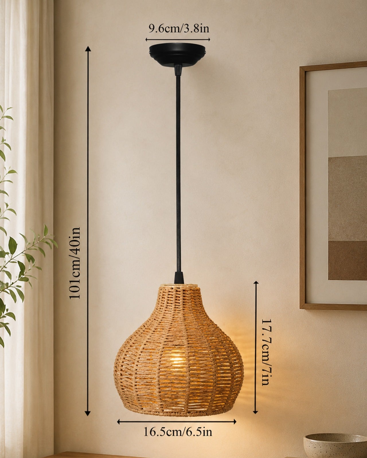 Seagrass Chandelier Hanging Lamp Natural Rattan Weaving Single Light Fixture Rustic Pendant Light for Kitchen Dining Room Restaurants Bars, Natural Texture, Bottle