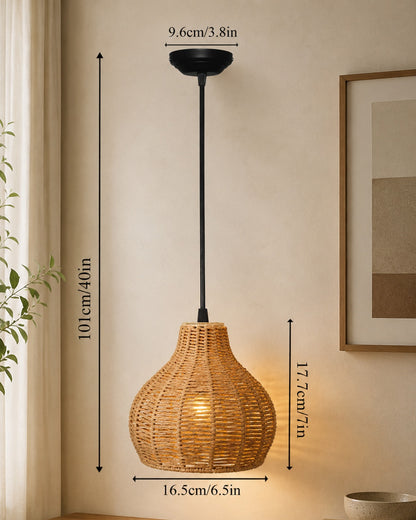 Seagrass Chandelier Hanging Lamp Natural Rattan Weaving Single Light Fixture Rustic Pendant Light for Kitchen Dining Room Restaurants Bars, Natural Texture, Bottle